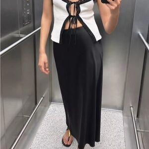 Zara Black Satin Midi Skirt Small